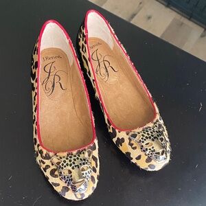 J.Renee Leopard Print Flats with Red Trim and Cat Appliqué